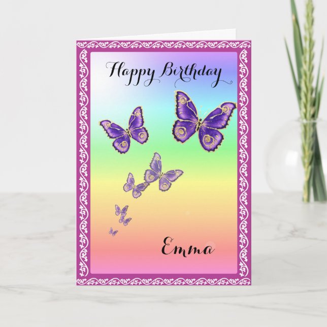 Summer Butterflies.Happy Birthday Emma. Card (Front)