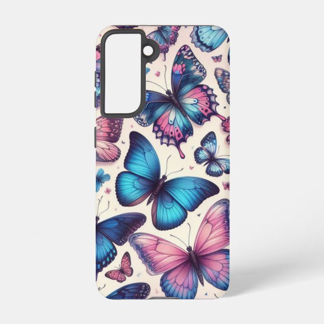 Summer Butterflies; pattern in pink and blue Samsung Galaxy S21 Case (Back)