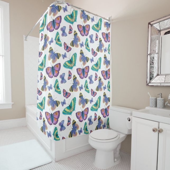Summer Butterflies Shower Curtain (In Situ)