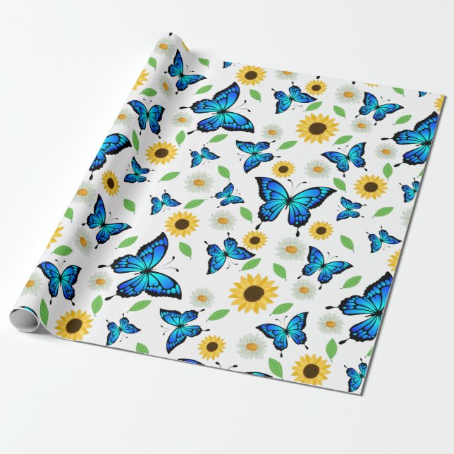 Summer Butterflies Wrapping Paper (Unrolled)