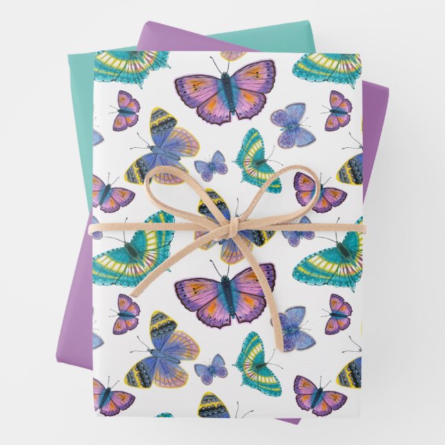 Summer Butterflies Wrapping Paper Sheet (In situ)