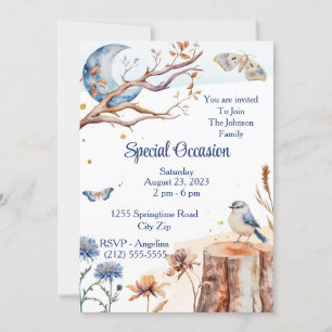 Summer Butterfly Bluebird Moon Floral Pretty Invitation