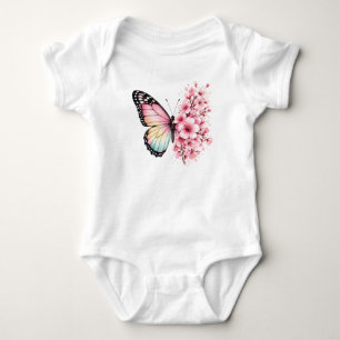 Summer Butterfly Flowers Watercolor Floral Design Baby Bodysuit