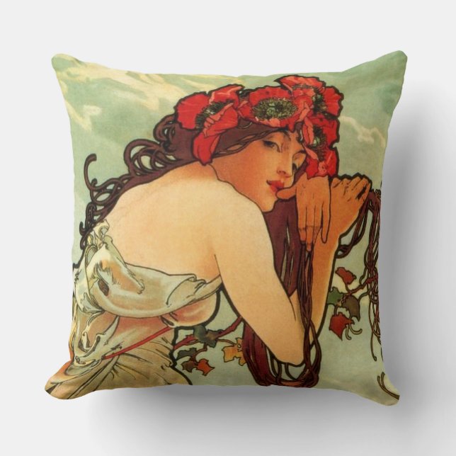 Summer by Alphonse Mucha Cushion (Front)
