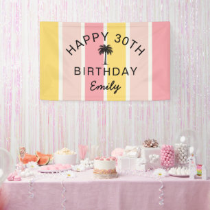 Summer Cabana Stripes Coastal 30th Birthday Banner
