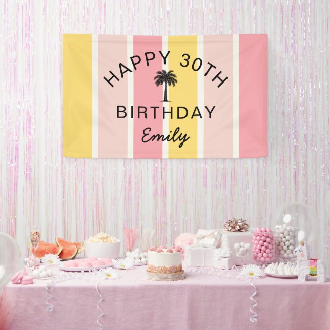 Summer Cabana Stripes Coastal 30th Birthday Banner (Party)