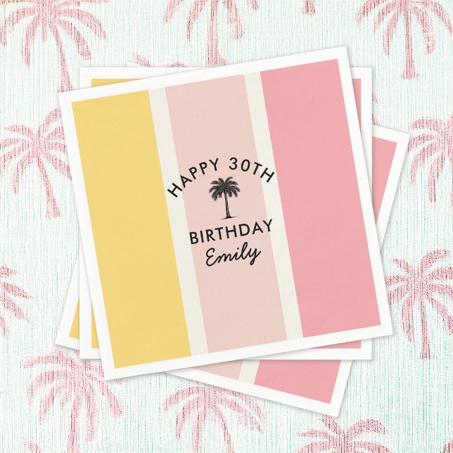 Summer Cabana Stripes Coastal 30th Birthday Napkin (Creator Uploaded)