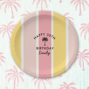 Summer Cabana Stripes Coastal 30th Birthday Paper Plate