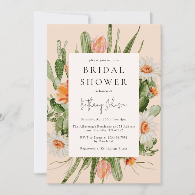 Summer Cactus Floral Bridal Shower Invitation (Front)