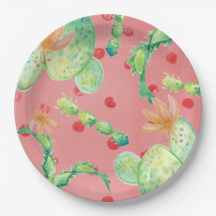 Summer Cactus Pink Paper Plate