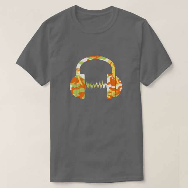 Summer Camo Pattern Headphones T-Shirt (Design Front)