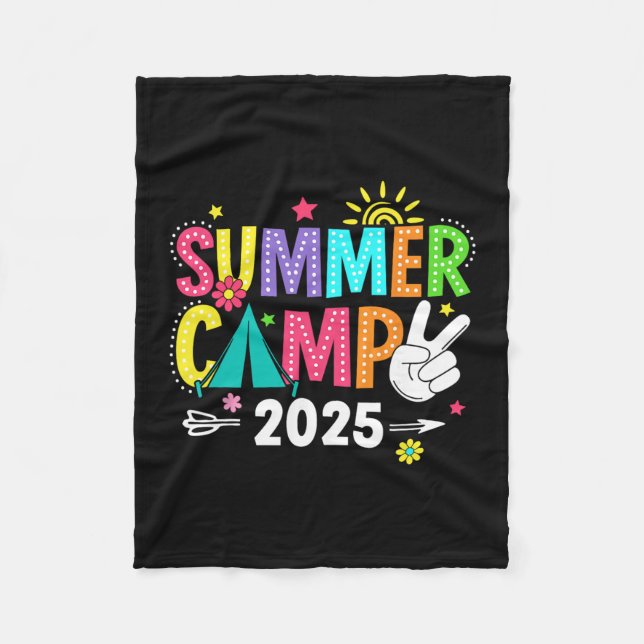 Summer Camp 2025 Camping Campfire Summer Vacation  Fleece Blanket (Front)