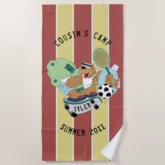 Summer Camp Beach Towel Bear Personalise (Front)
