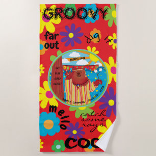 Summer Camp Beach Towel Flower Groovy Bear