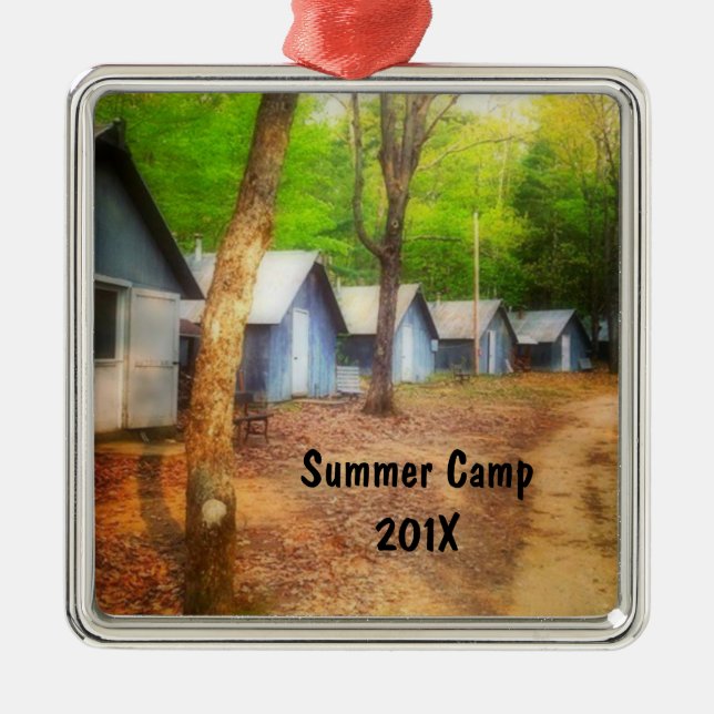 Summer Camp Cabins Metal Tree Decoration (Front)