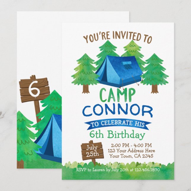 Summer Camp , Camping Birthday Invitation (Front/Back)