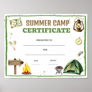 Summer camp certificate award editable poster