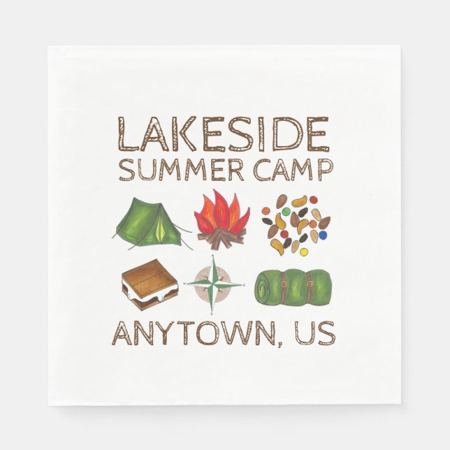 Summer Camp Compass Campfire S'mores Tent Trailmix Napkin (Front)