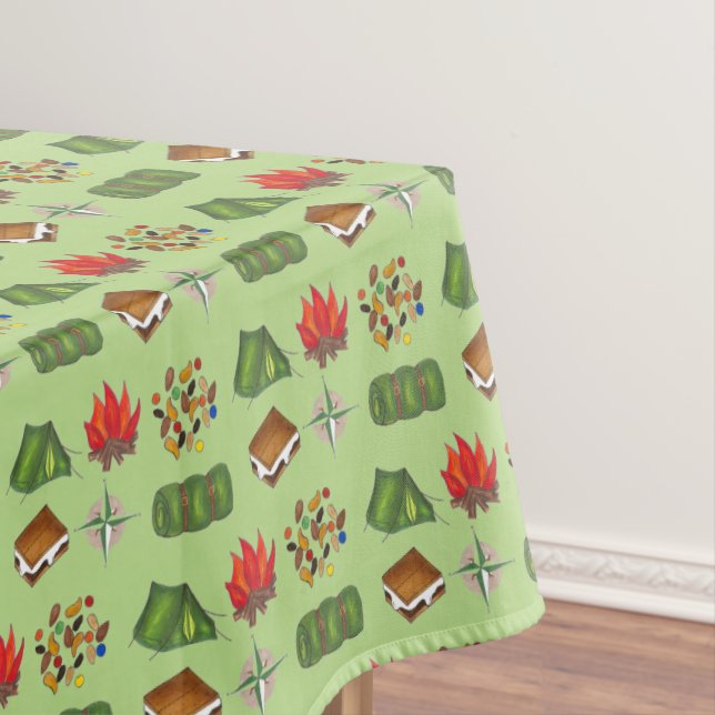 Summer Camp Compass Campfire S'mores Tent Trailmix Tablecloth (In Situ)
