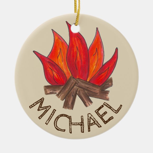 Summer Camp Counsellor Tent Campfire Outdoors Ceramic Tree Decoration (Front)