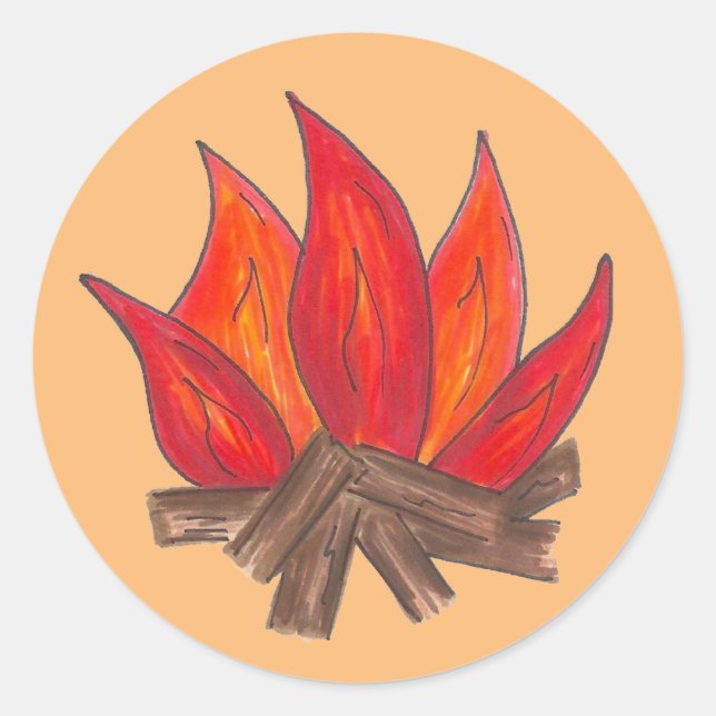Summer Camp Fire Campfire Blaze Flames Camping Classic Round Sticker (Front)