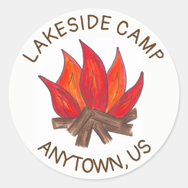 Summer Camp Fire Customised Campfire Flames Classic Round Sticker (Front)