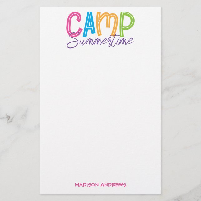 Summer Camp Personalised Stationery (Front)