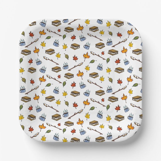Summer Camp S’mores Campfire Happy Camper Bonfire  Paper Plate (Front)