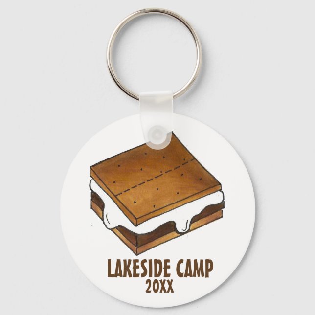 Summer Camp Toasted Campfire Marshmallow S'mores Key Ring (Front)