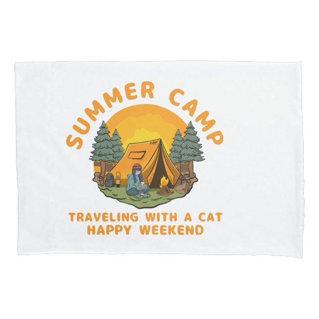 Summer camp  travelling with a cat  pillowcase (Front)