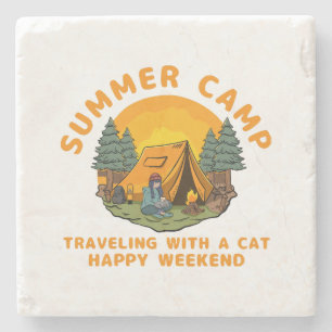 Summer camp travelling with a cat stone coaster