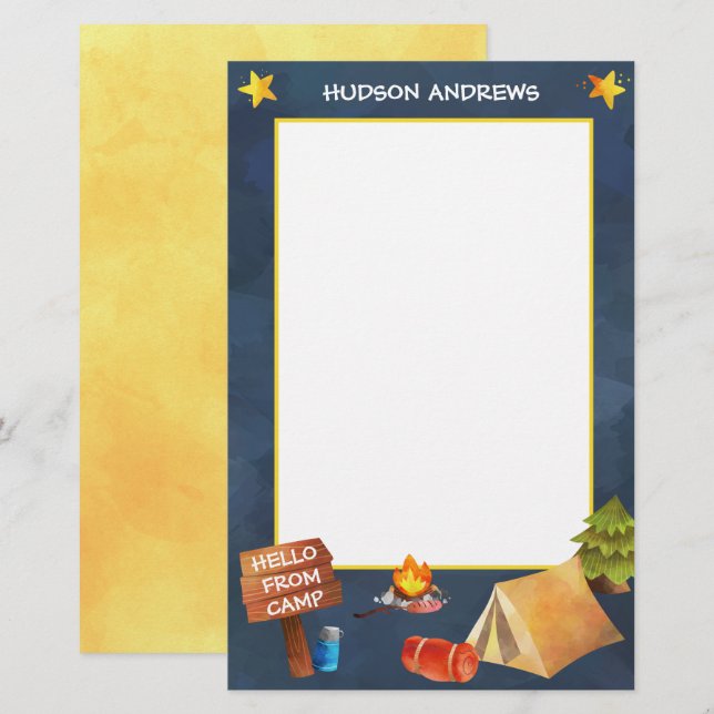 Summer Camp Watercolor Personalised Stationery (Front/Back)