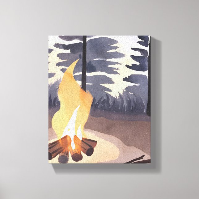 Summer Campfire | Watercolor Nature Landscape Canvas Print (Front)