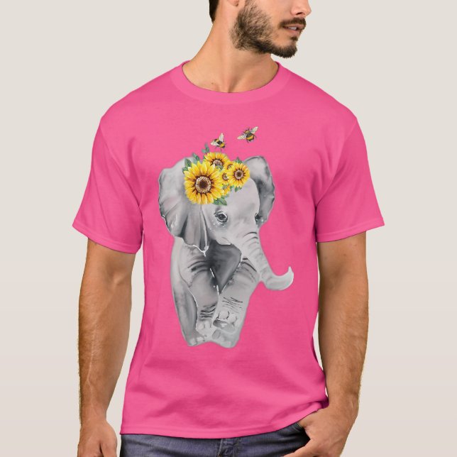 Summer Camping Hiking Sunflower Elephant Bumble Be T-Shirt (Front)