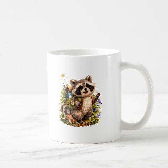 Summer Camping Racoon Mug – Cute Woodland Explore (Right)
