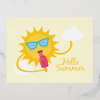 Summer Card Template with Sun Eating Ice-cream