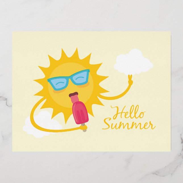 Summer Card Template with Sun Eating Ice-cream (Front)