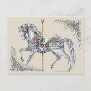 Summer Carousel Horse Drawing Post Card
