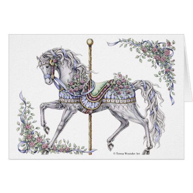 Summer Carousel Horse Pen and Ink Drawing Card (Front Horizontal)