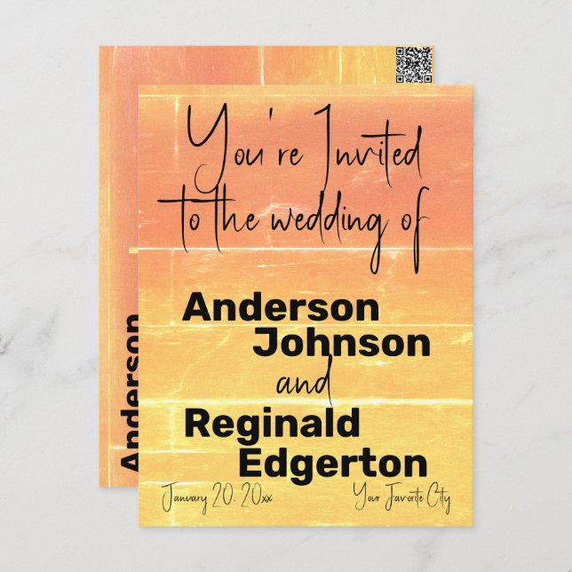 Summer Casual Invitation Two-Sided Yellow Peach Postcard (Front/Back)