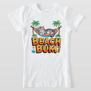 Summer Cat Beach Bum for Girls - Cute Tropical cat T-Shirt