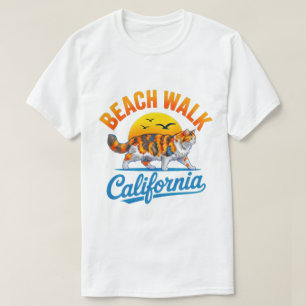 Summer Cat Beach Walk California Retro Calico Love T-Shirt