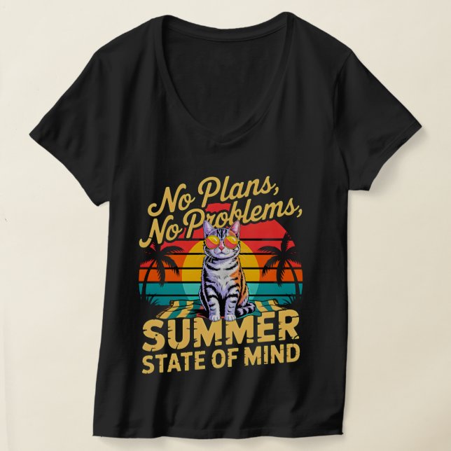 Summer Cat Chill No Plans No Problems Women's Cat  T-Shirt (Laydown)