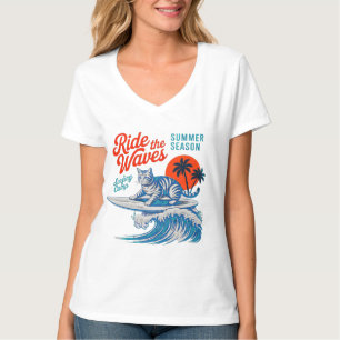 Summer Cat for Women - Retro Surf Design T-Shirt