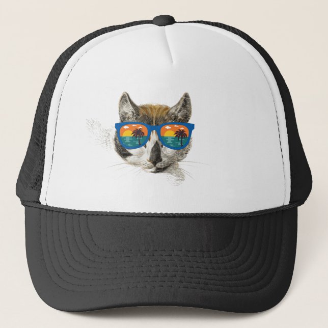 Summer Cat  Funny Cat Trucker Hat (Front)