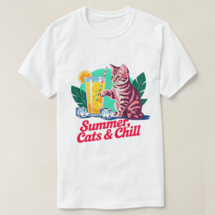 Summer Cat Gift - Retro Cats & Chill Pink Tabby T-Shirt