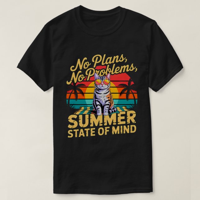 Summer Cat No Plans Retro T-Shirt (Design Front)