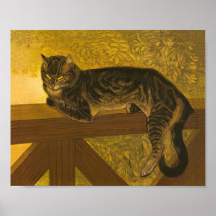 Summer Cat on Balustrade Vintage Cat Portrait Poster