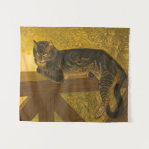 Summer Cat on Balustrade Vintage Cat Portrait Tapestry
