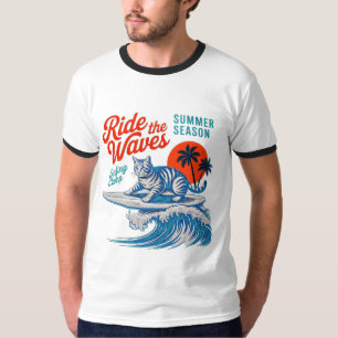 Summer Cat Retro Surfer – Tropical Beach Vibes T-Shirt